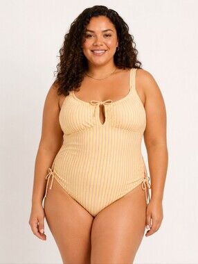 Adore Me yellow and pink stripe seersucker one piece size 2X